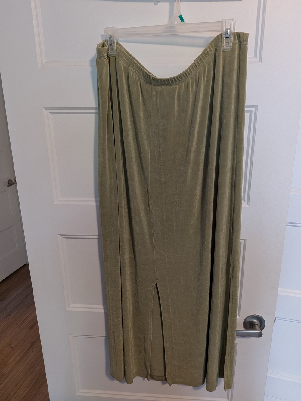Slinky Vintage Muted GreenMaxi Skirt with Front Back And Side Slits